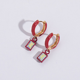 Geometric Oil Drip Zircon Earrings for Women, Wind-baked Paint Christmas Gift Horse Eye Ear Clips Accessories