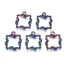 Rack Plating Rainbow Color Alloy Pendants, Cadmium Free & Nickel Free & Lead Free, Square Charms