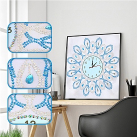 DIY Diamond Painting Clock Kits, Including Acrylic Rhinestones Bag, Diamond Sticky Pen, Tray Plate and Glue Clay