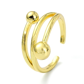 Brass with Cubic Zirconia Open Cuff Ring, Round Ball