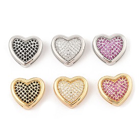 Brass Micro Pave Cubic Zirconia Slide Charms, Long-Lasting Plated, Heart