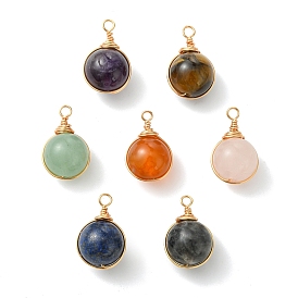 Подвески из медной проволоки из натурального смешанного камня, круглые подвески, золотой свет, смешанные окрашенные и неокрашенные