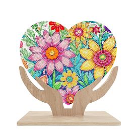Heart & Flower Pattern DIY Display Decor Diamond Painting Kits, Including Acrylic & Wood Display Decorations, Resin Rhinestones, Diamond Sticky Pen, Tray & Glue Clay