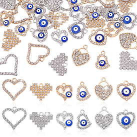 48шт 12 стили подвески со стразами из сплава, сердце, злые глаза