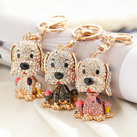 Color Diamond Cute Puppy Creative Ornament Metal Keychain Accessories Cartoon Pet Dog Pendant Small Gift