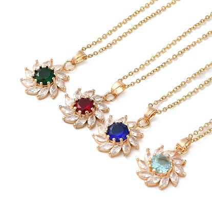 Ожерелья с подвеской в форме цветка из латуни с микропаве для женщин, 201 из нержавеющей стали кабель цепи ожерелья