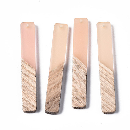 Transparent Resin & Wood Big Pendants, Two Tone, Rectangle