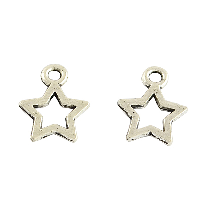 Hollow Tibetan Style Alloy Star Charms, Cadmium Free & Lead Free, 12x9.5x1mm, Hole: 2mm