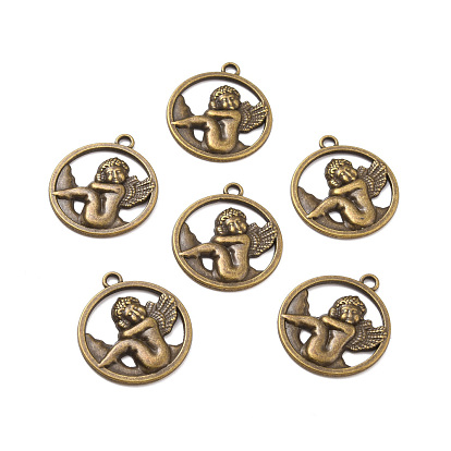 Pendentifs en alliage de style tibétain, bague avec cupidon/ange
