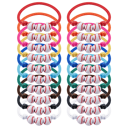 20шт. 10 цветов регулируемые браслеты из полиэстерного шнура с ползунком, Браслеты из акриловых бусин для мужчин и женщин, бейсбол