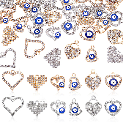 48шт 12 стили подвески со стразами из сплава, сердце, злые глаза