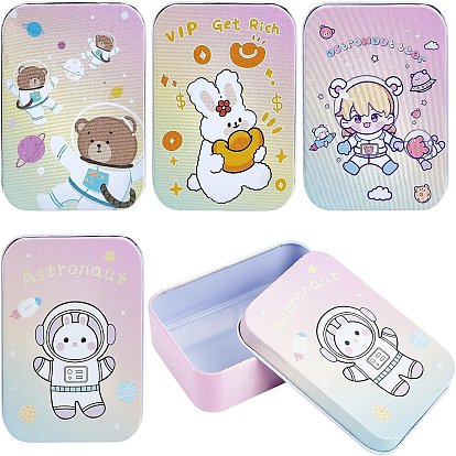 4pcs 4 styles boîte de rangement en fer blanc, Boîte à bijoux, pour des bougies de bricolage, stockage à sec, épices, thé, candy, cotillons, rectangle avec motif mixte