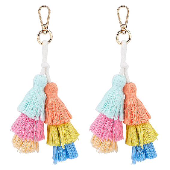 2 pièces de pendentifs en macramé faits main avec du fil de nylon, fermoirs en alliage breloques pour ornements de sac ou de porte-clés