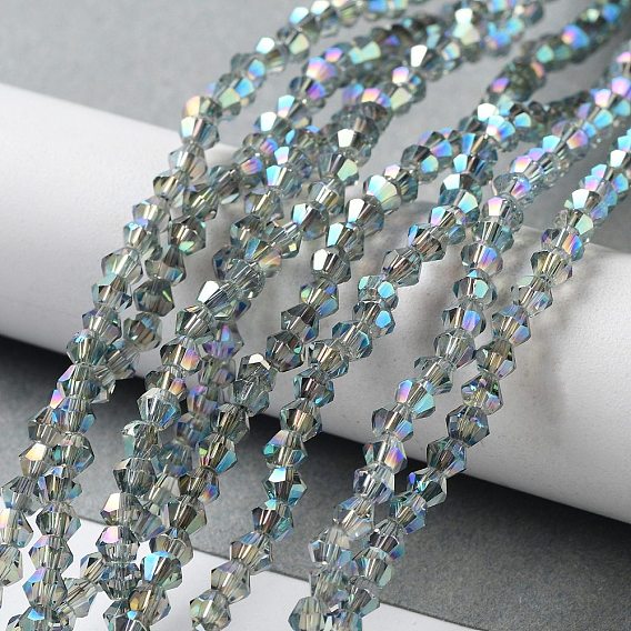 Electroplate Glass Beads Strands, Full Plated, Faceted, Bicone