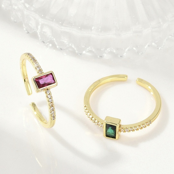 Латунные микро проложить манжеты кольца кубического циркония, без кадмия, без никеля и без свинца, прямоугольные стеклянные открытые кольца, реальный 18 k позолоченный