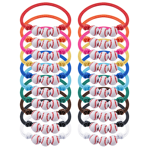 20шт. 10 цветов регулируемые браслеты из полиэстерного шнура с ползунком, Браслеты из акриловых бусин для мужчин и женщин, бейсбол