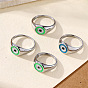 304 Anillos de dedo de acero inoxidable esmaltado para mujer, mal de ojo, color acero inoxidable