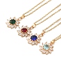 Brass Micro Pave Cubic Zirconia Flower Pendant Necklaces for Women, 201 Stainless Steel Cable Chain Necklaces