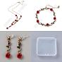 Siam Rhinestone Rose Flower Dangle Stud Earrings & Link Chain Bracelet & Lariat Necklace, Aluminium Jewelry Set for Women