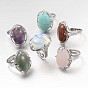Adjustable Oval Gemstone Wide Band Rings, with Platinum Tone Brass Findings