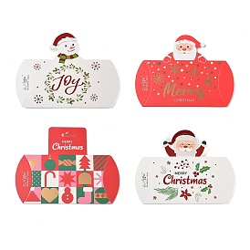 Christmas Theme Paper Pillow Gift Boxes, Gift Packaging Boxes with Hanging Hole for Gift Wrapping, Snowman/Santa Claus/Mixed Shapes