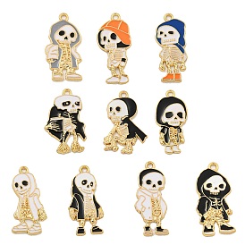 Halloween Alloy Enamel Pendants, Golden, Skeleton Charm