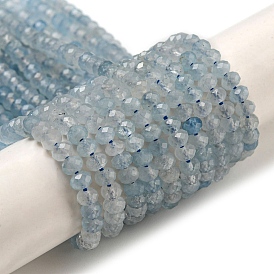 Natural Aquamarine Beads Strands, Faceted, Grade A, Rondelle