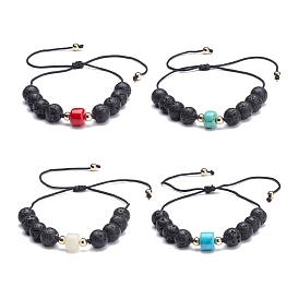 Round Natural Lava Rock Natural Mixed Stone Braided Bead Bracelet for Girl Women, Black