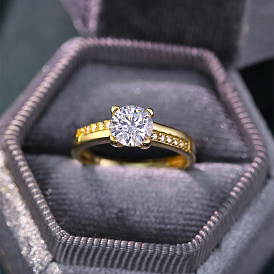 925 Anillos de dedo ajustables con circonita cúbica pavé de plata esterlina, rondo