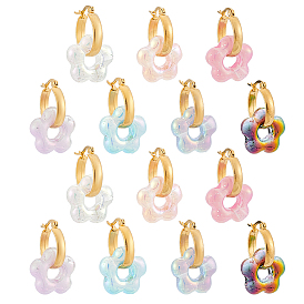 7 пары 304 серьги-кольца из нержавеющей стали с цветком, с акриловой, золотые