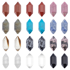 N24Pcs 12 Style Faceted No Hole Natural & Synthetic Gemstone for Wire Wrapped Pendants Making, Double Terminated Points