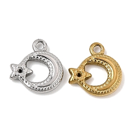 304 Stainless Steel Charms, Moon with Star Charms