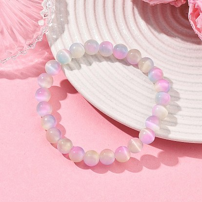 Эластичные браслеты с бусинами в форме кошачьего глаза для женщин, круглые