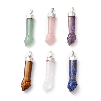 Natural Gemstone Pendants, with Platinum Tone Brass Findings, Figa Hand Shapes
