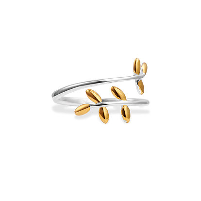 Shegrace fashion 925 anillos de puño de plata esterlina, anillos abiertos, con corona de laurel real chapada en oro de 18 k, 17.5 mm