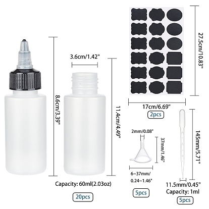 Plastic Glue Bottles, with PVC Chalkboard Sticker Labels, Disposable Plastic Transfer Pipettes and Plastic Funnel Hopper