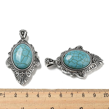 Gemstone Big Pendants, Antique Silver Plated Alloy Oval Charms