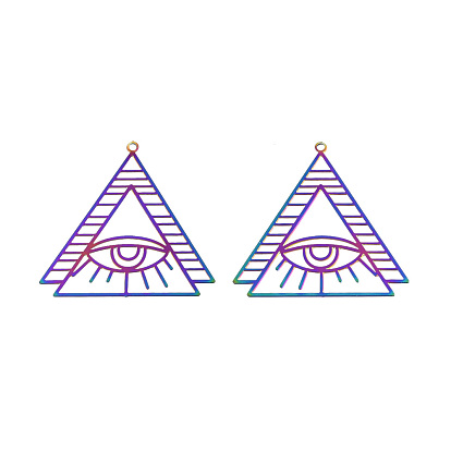 201 Stainless Steel Pendants, Etched Metal Embellishments, Triangle with Eye