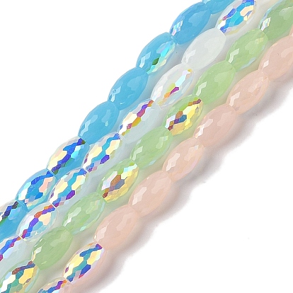 Нити бусин с цветным гальваническим покрытием ab, имитация нефрита, граненые, овальные