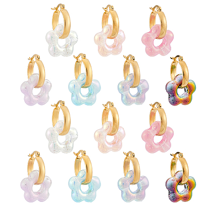 7 пары 304 серьги-кольца из нержавеющей стали с цветком, с акриловой, золотые