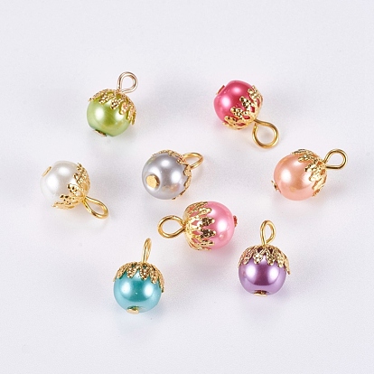 Glass Pearl Pendants, with Iron Findings, Round