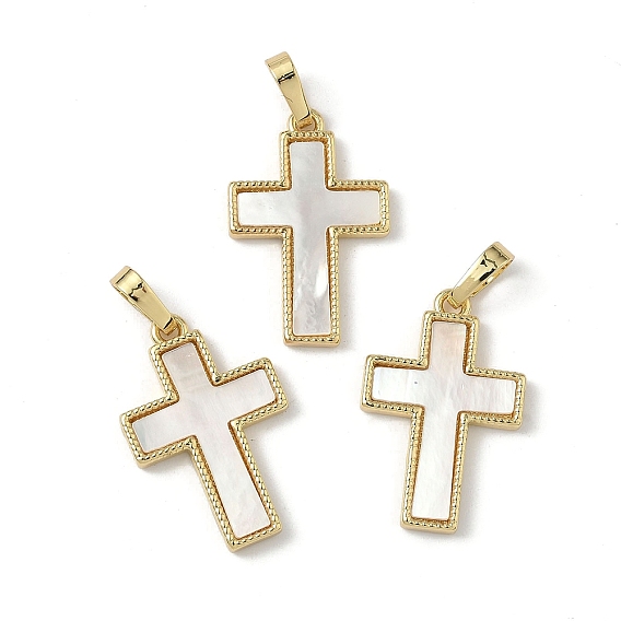 Подвески из латуни с натуральными белыми ракушками, крест прелести, долговечный, без свинца и без кадмия, стойки покрытие