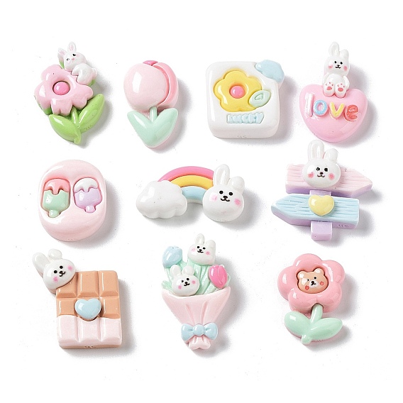Непрозрачные кабошоны из смолы, кролик с цветком, разнообразные