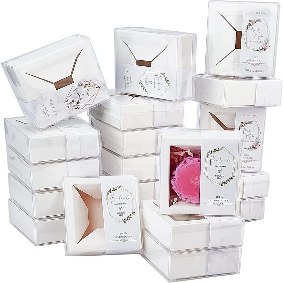 DIY Rectangle PVC with Paper Soap Packaging Boxes, Including Tapes and Stickers, for Hand Made Soap Making Wraps
