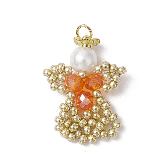 Подвески-ангелы из стеклянных бисеров, с круглой стеклянной жемчужиной и 304 соединительными кольцами из нержавеющей стали