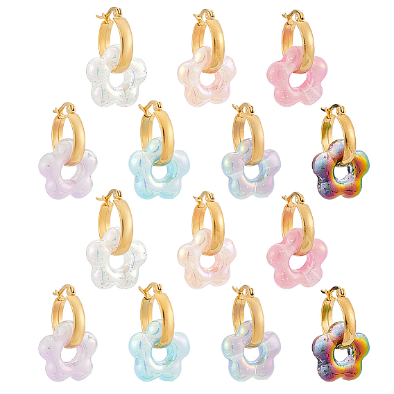 7 пары 304 серьги-кольца из нержавеющей стали с цветком, с акриловой, золотые