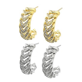 Letter C Rack Plating Brass Micro Pave Clear Cubic Zirconia Stud Earrings for Women, Long-Lasting Plated, Lead Free & Cadmium Free