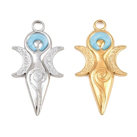 304 Подвески из нержавеющей стали с синей эмалью, Форма меча с амулетами в виде луны