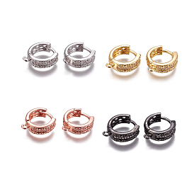Brass Huggie Hoop Earring Findings, Ring, with Micro Pave Cubic Zirconia and Loop