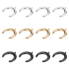 12Pcs 3 Colors 304 Stainless Steel Pendants, Double Horn/Crescent Moon